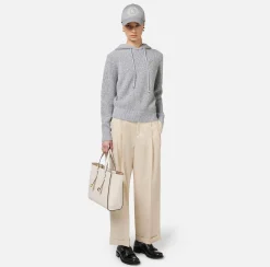 Elisabetta Franchi Knitwear And Sweatshirts|Mouliné viscose pullover with hood and logo patch