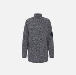 Elisabetta Franchi Knitwear And Sweatshirts|Mouliné viscose turtleneck with logo patch Navy/Latex