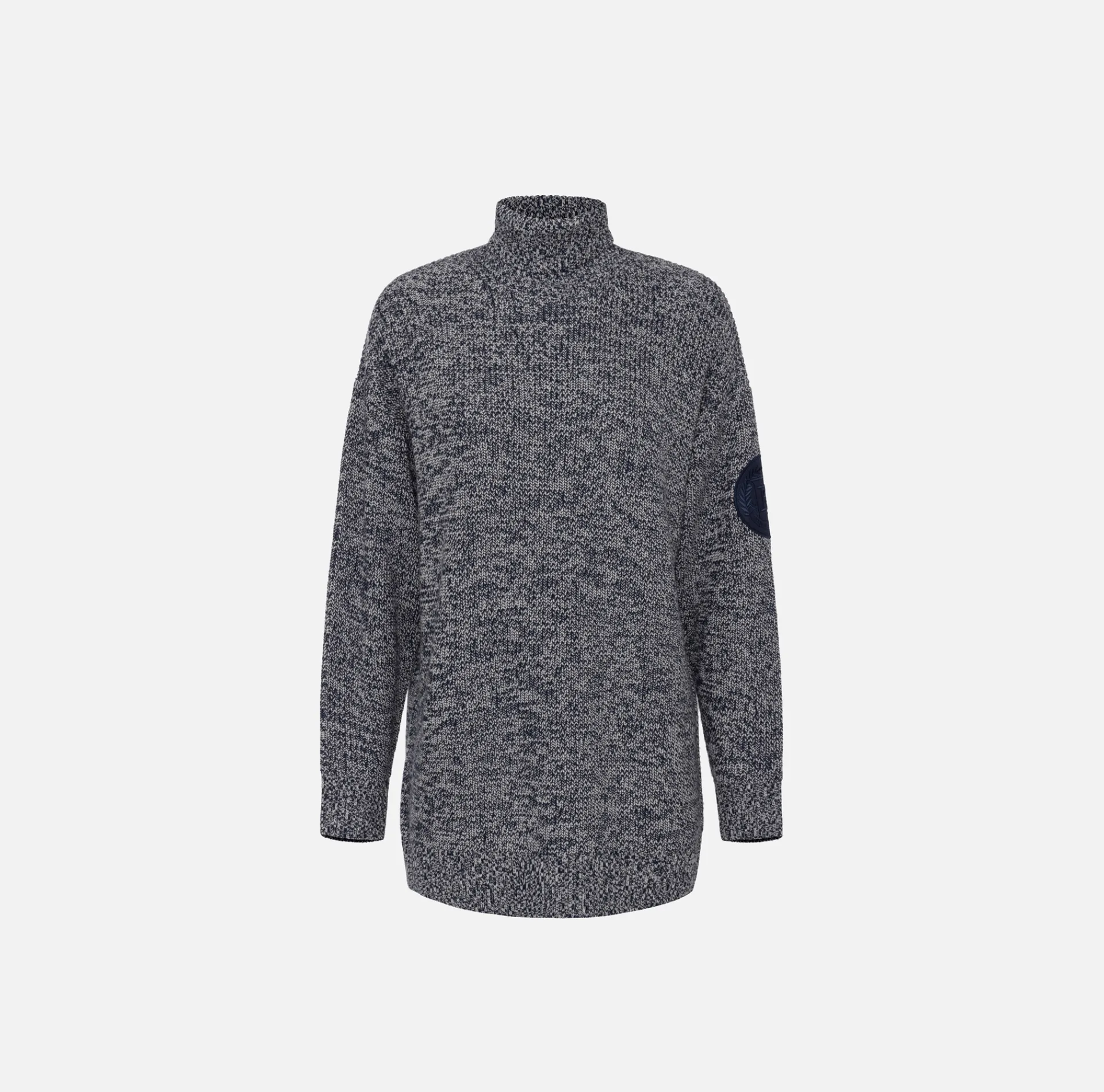Elisabetta Franchi Knitwear And Sweatshirts|Mouliné viscose turtleneck with logo patch Navy/Latex
