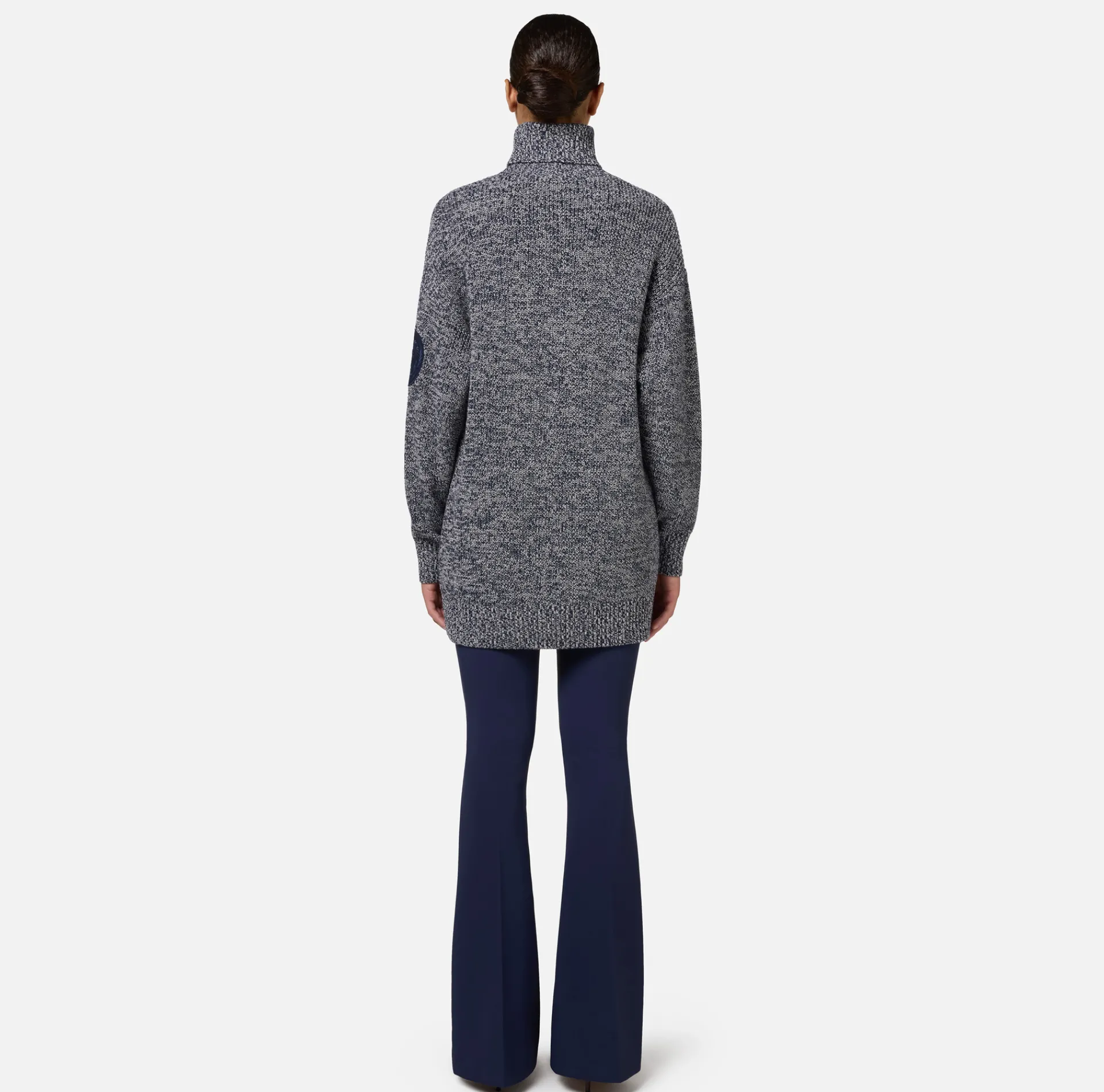Elisabetta Franchi Knitwear And Sweatshirts|Mouliné viscose turtleneck with logo patch Navy/Latex
