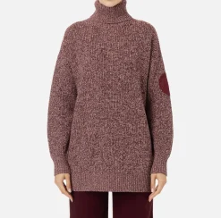 Elisabetta Franchi Knitwear And Sweatshirts|Mouliné viscose turtleneck with logo patch RougeNoir/PowderPink