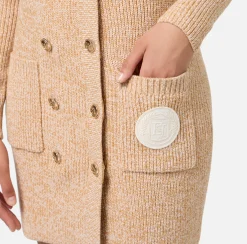 Elisabetta Franchi Mini Dresses|Knitted Dresses|Mouliné wool double-breasted coat dress with logo patch