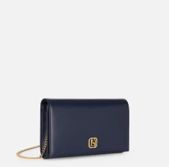 Elisabetta Franchi Strap Bags|Nappa leather baguette bag with logo turn-lock Navy