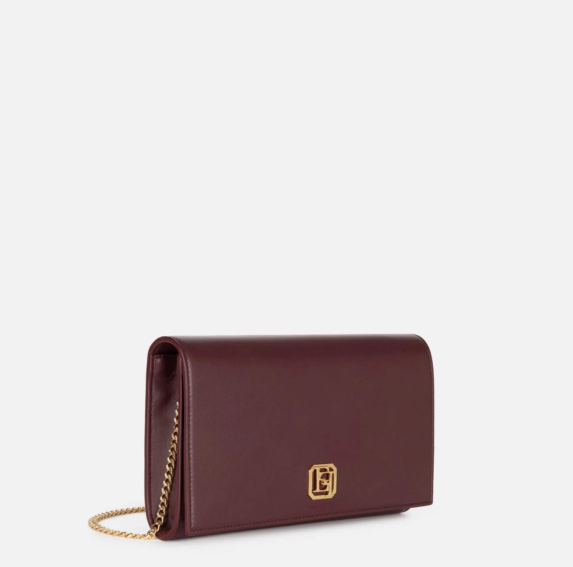 Elisabetta Franchi Strap Bags|Nappa leather baguette bag with logo turn-lock RougeNoir
