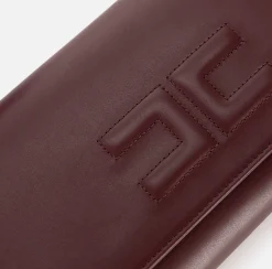 Elisabetta Franchi Clutch|Nappa leather baguette clutch bag with embossed logo RougeNoir