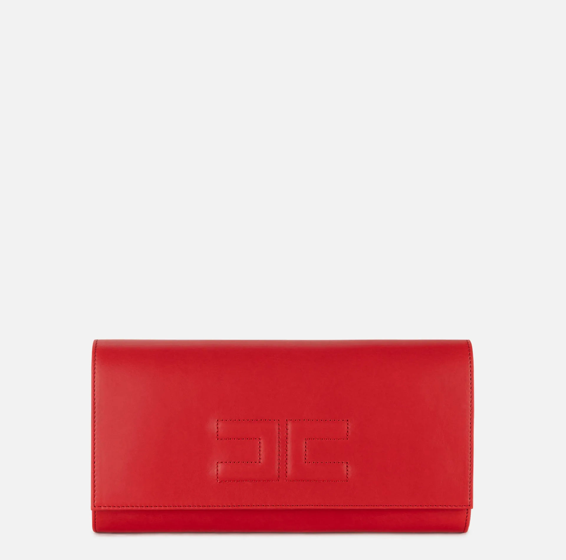 Elisabetta Franchi Clutch|Nappa leather baguette clutch bag with embossed logo RedPassion