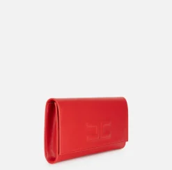 Elisabetta Franchi Clutch|Nappa leather baguette clutch bag with embossed logo RedPassion