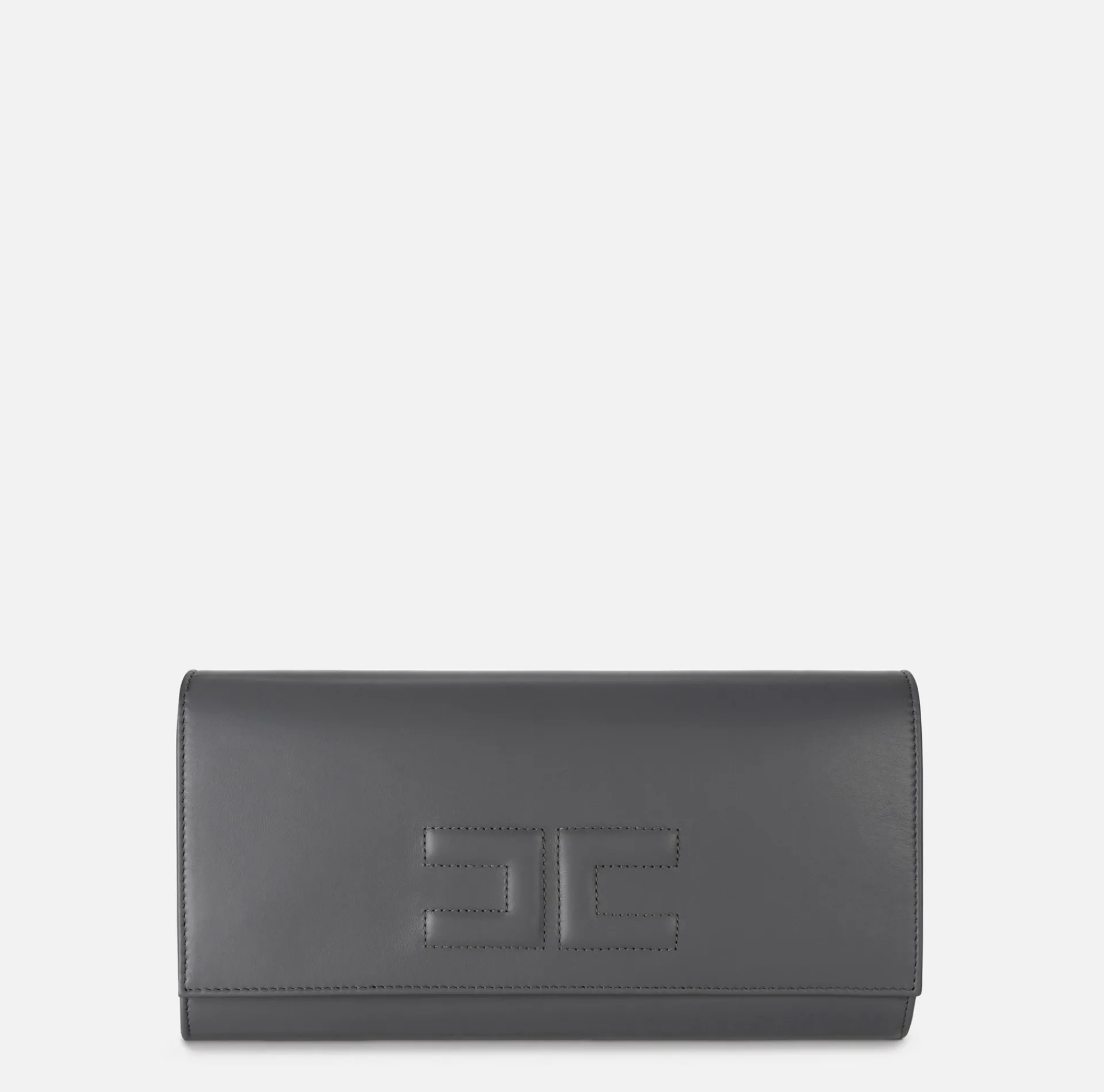Elisabetta Franchi Clutch|Nappa leather baguette clutch bag with embossed logo Steel