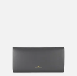 Elisabetta Franchi Clutch|Nappa leather baguette clutch bag with embossed logo Steel