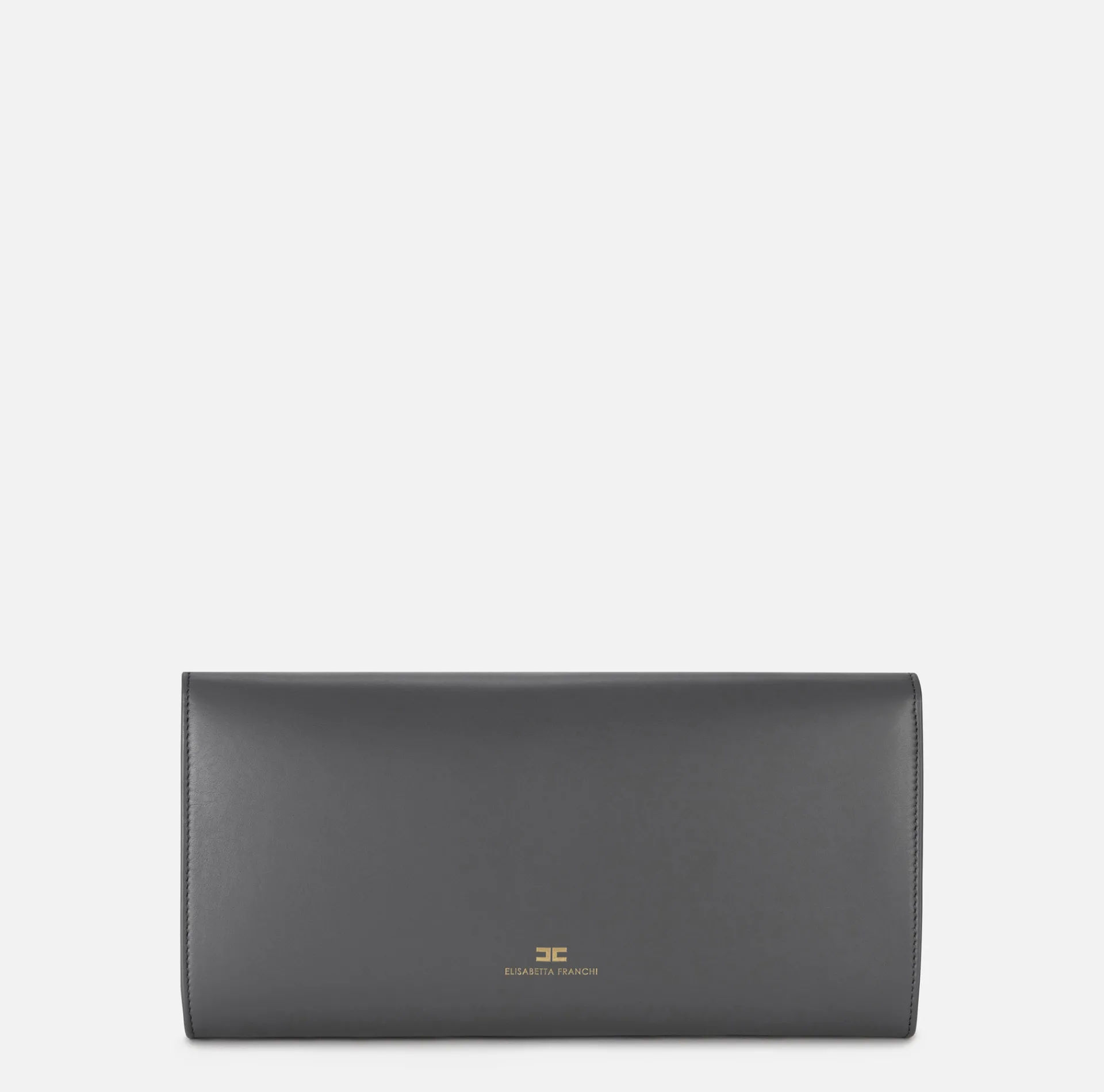 Elisabetta Franchi Clutch|Nappa leather baguette clutch bag with embossed logo Steel