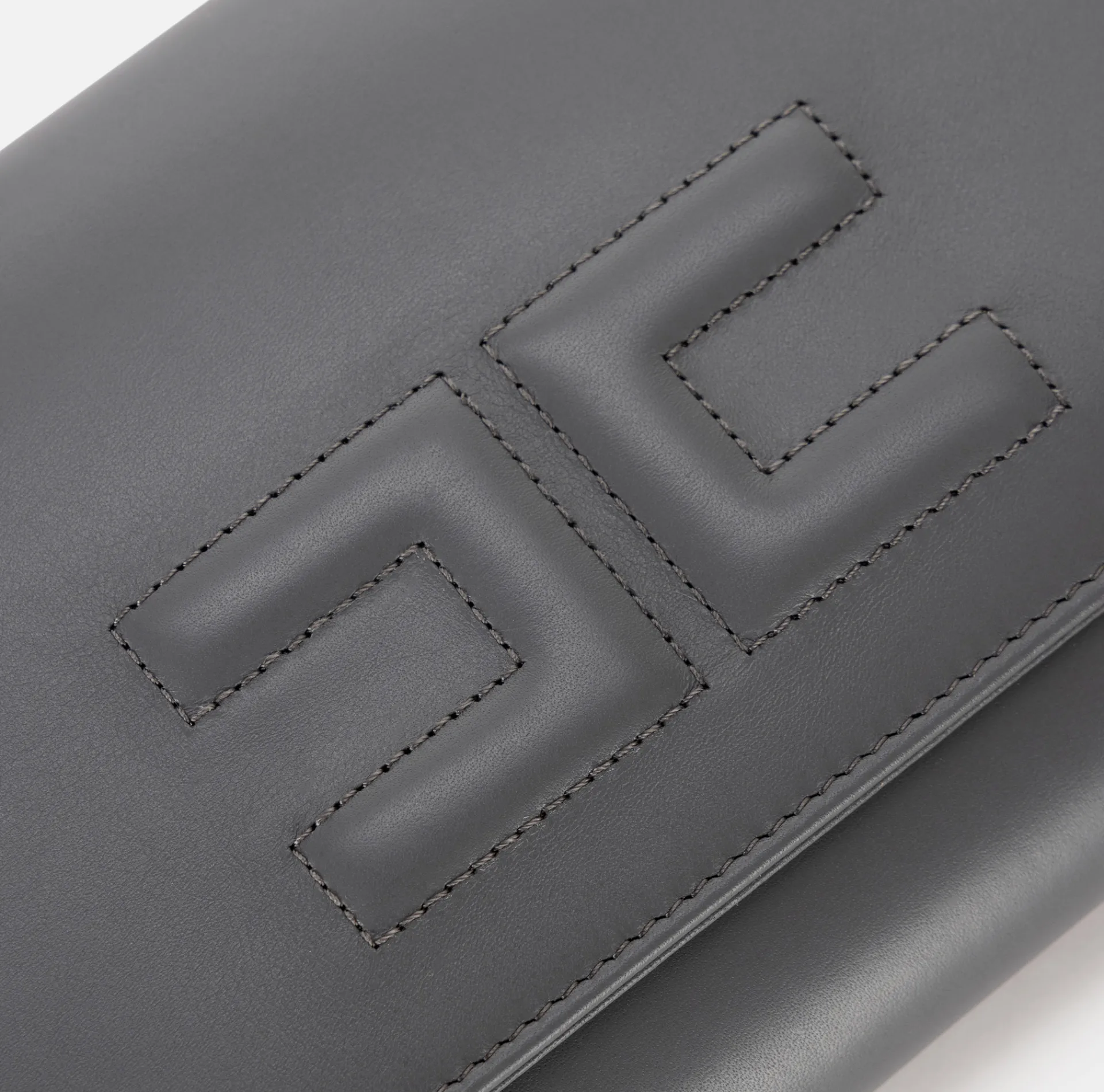 Elisabetta Franchi Clutch|Nappa leather baguette clutch bag with embossed logo Steel