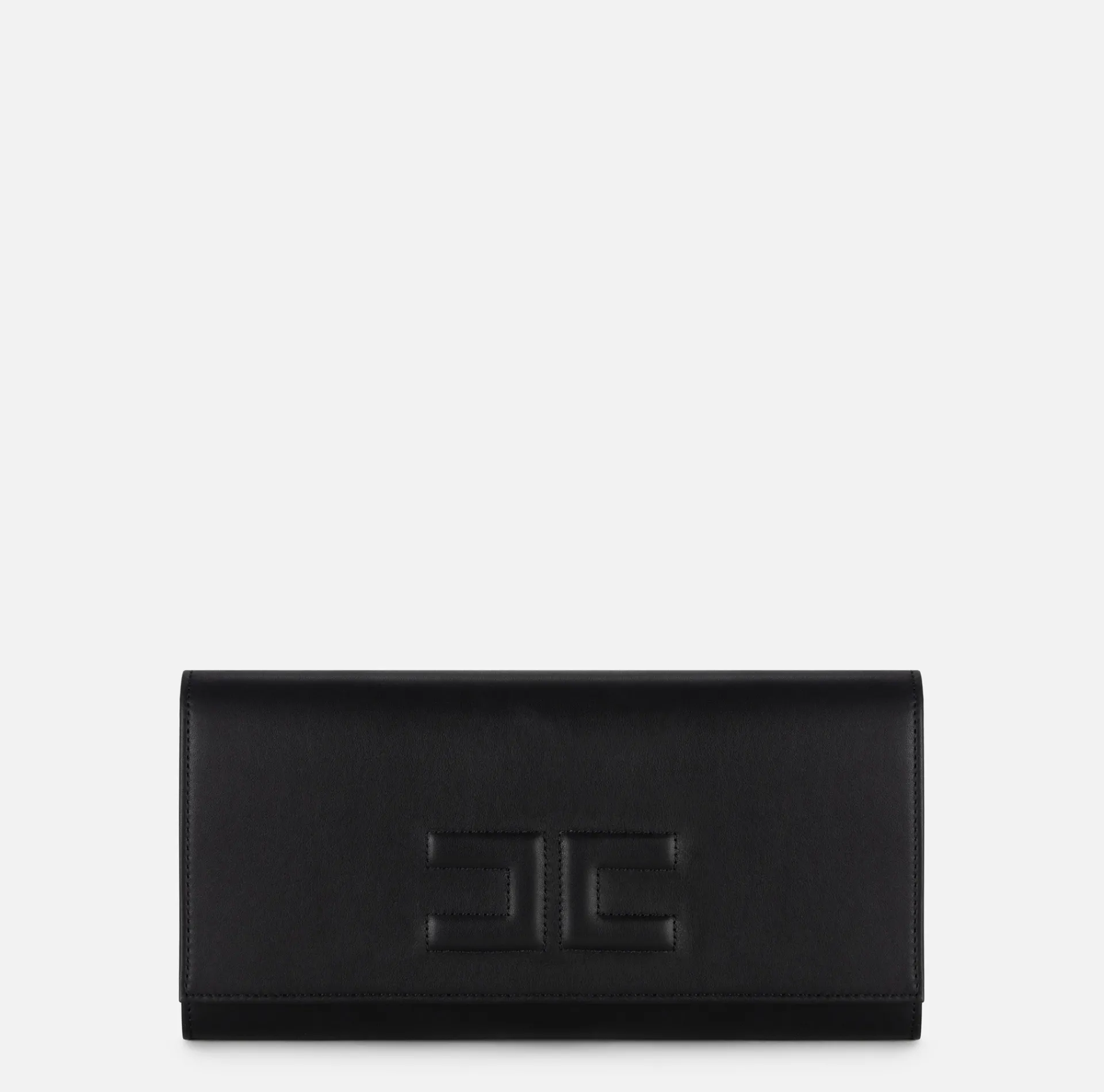 Elisabetta Franchi Clutch|Nappa leather baguette clutch bag with embossed logo Black