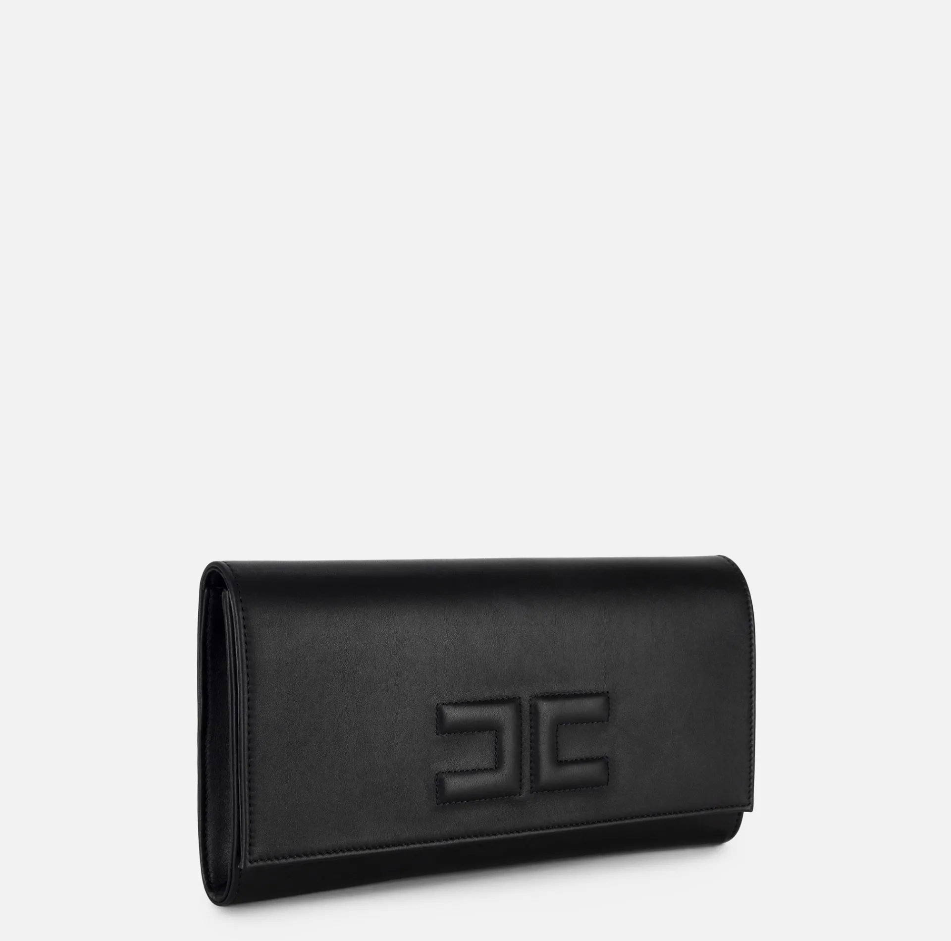 Elisabetta Franchi Clutch|Nappa leather baguette clutch bag with embossed logo Black