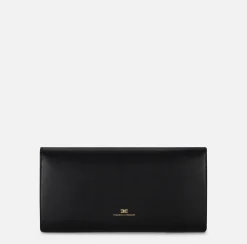 Elisabetta Franchi Clutch|Nappa leather baguette clutch bag with embossed logo Black