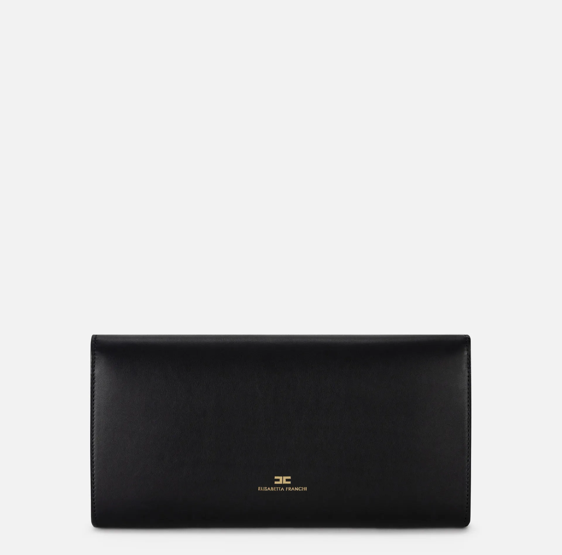 Elisabetta Franchi Clutch|Nappa leather baguette clutch bag with embossed logo Black
