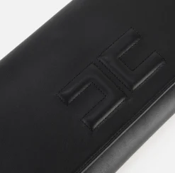 Elisabetta Franchi Clutch|Nappa leather baguette clutch bag with embossed logo Black