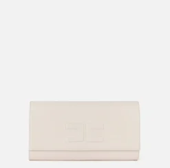 Elisabetta Franchi Clutch|Nappa leather baguette clutch bag with embossed logo Butter