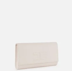 Elisabetta Franchi Clutch|Nappa leather baguette clutch bag with embossed logo Butter