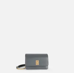 Elisabetta Franchi Strap Bags|Nappa leather shoulder bag with bellows Steel