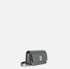 Elisabetta Franchi Strap Bags|Nappa leather shoulder bag with bellows Steel