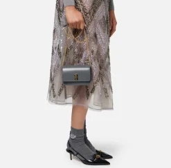 Elisabetta Franchi Strap Bags|Nappa leather shoulder bag with bellows Steel