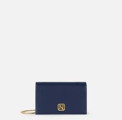 Elisabetta Franchi Strap Bags|Nappa leather shoulder bag with logo plaque Navy