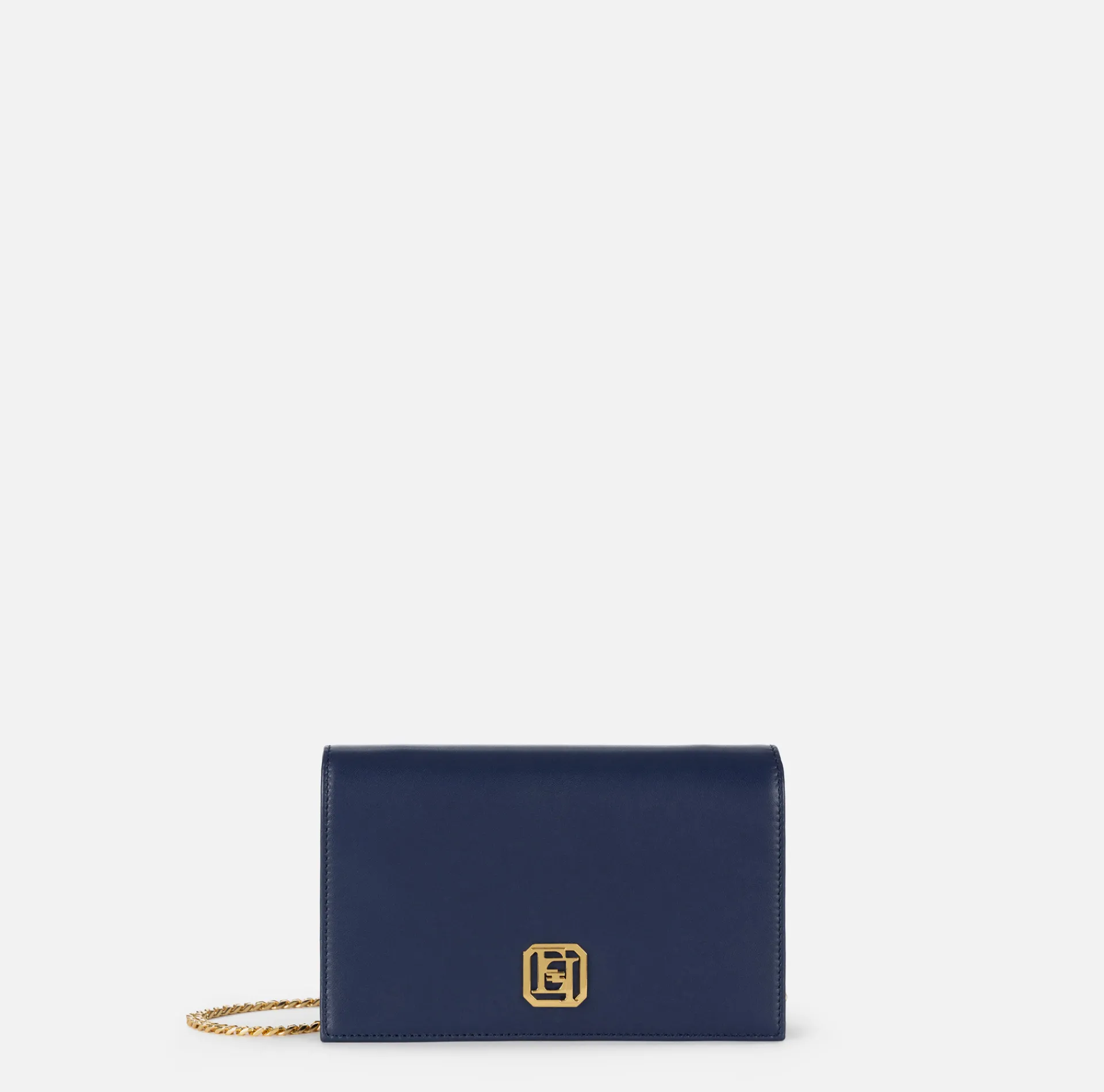 Elisabetta Franchi Strap Bags|Nappa leather shoulder bag with logo plaque Navy
