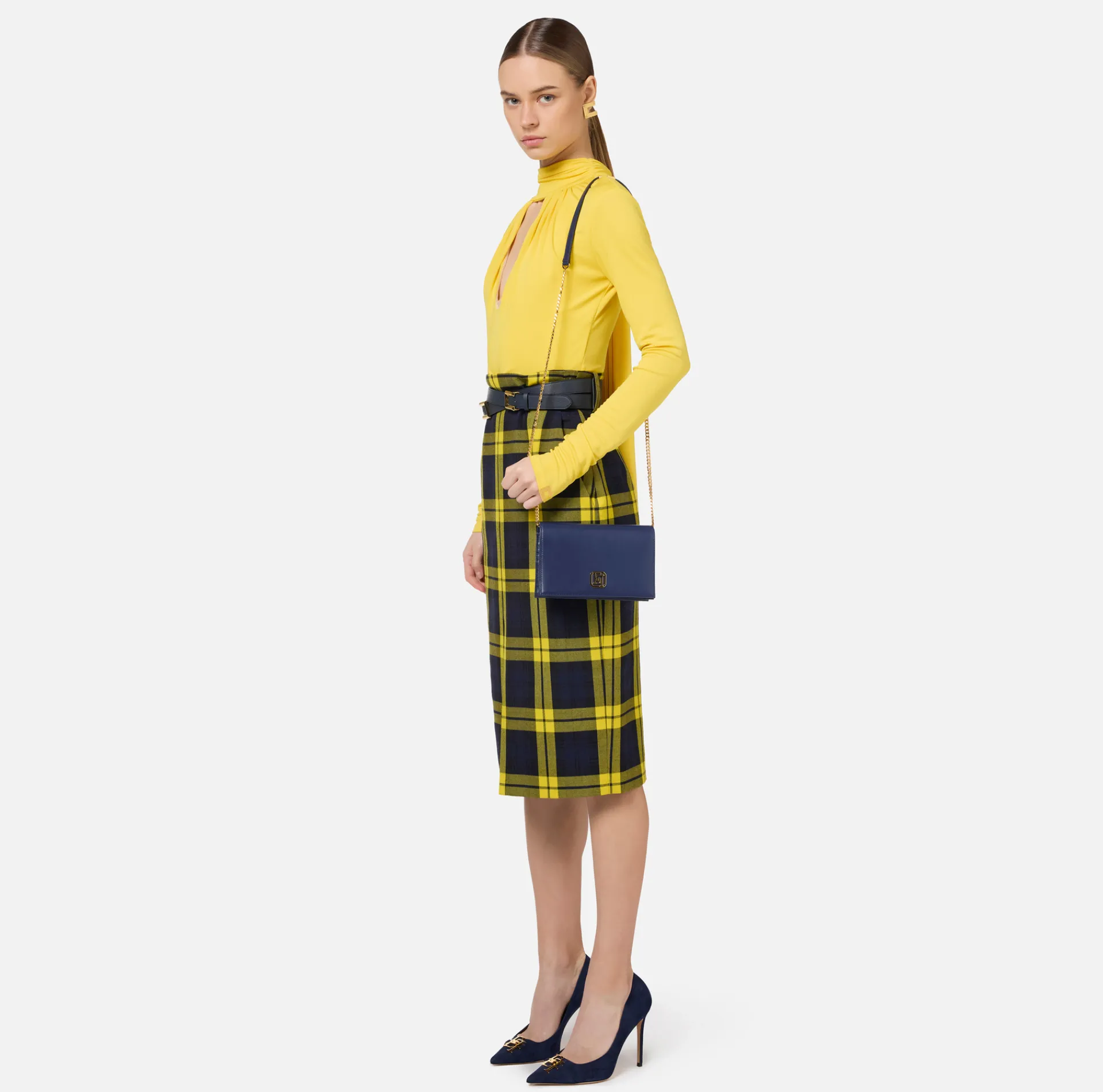 Elisabetta Franchi Strap Bags|Nappa leather shoulder bag with logo plaque Navy