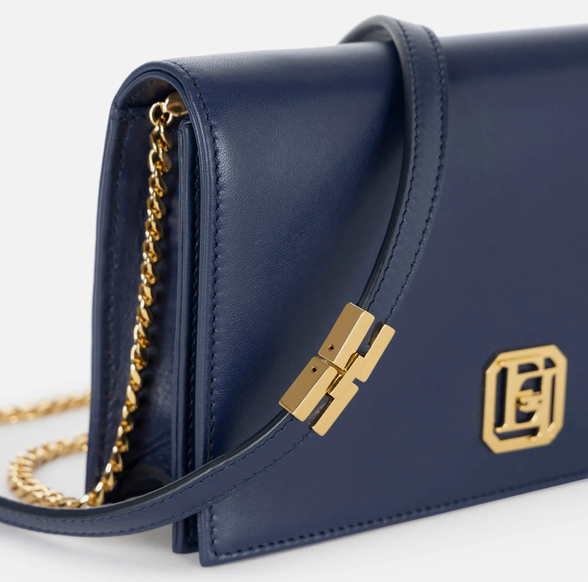 Elisabetta Franchi Strap Bags|Nappa leather shoulder bag with logo plaque Navy