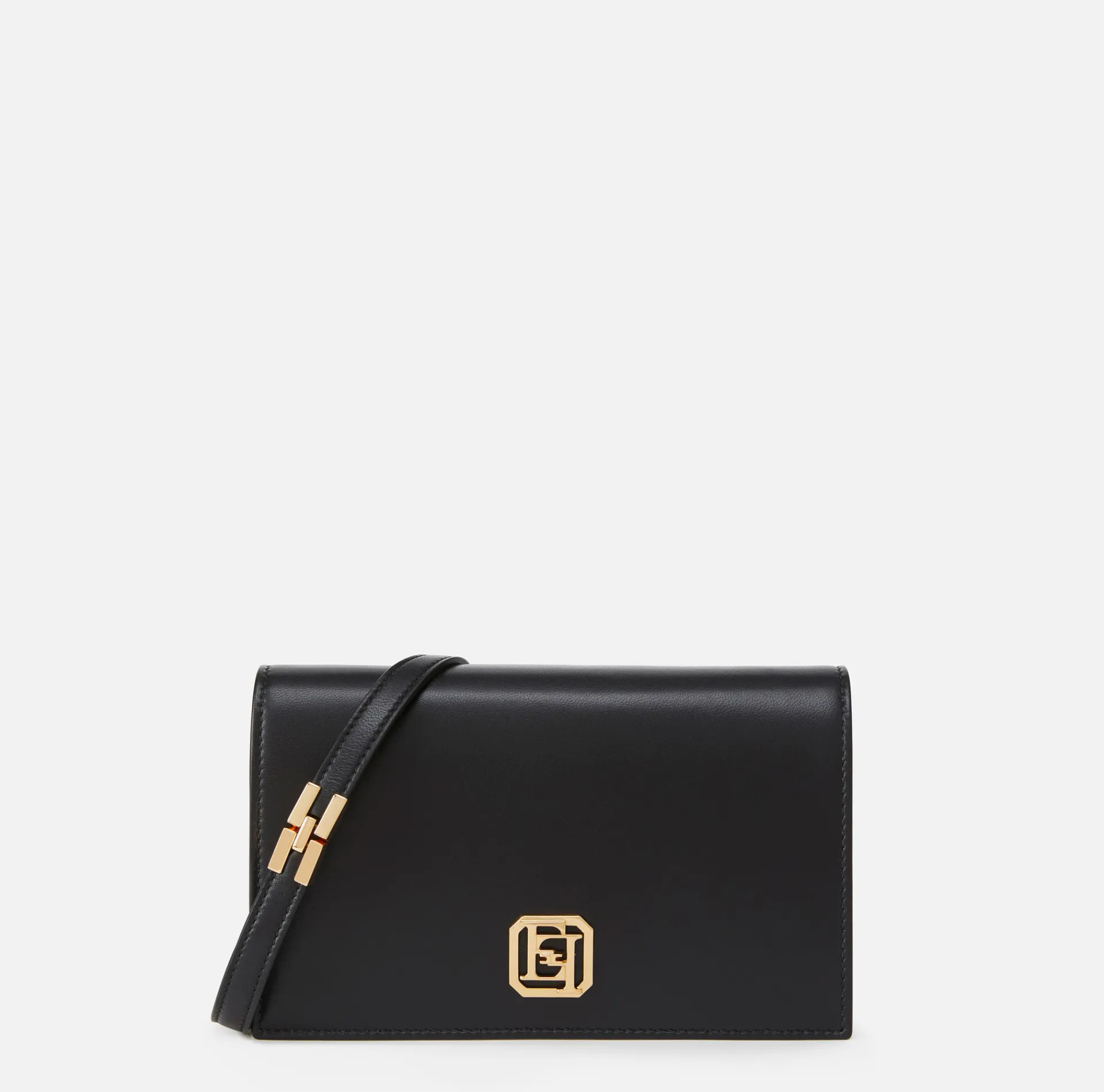 Elisabetta Franchi Strap Bags|Nappa leather shoulder bag with logo plaque Black