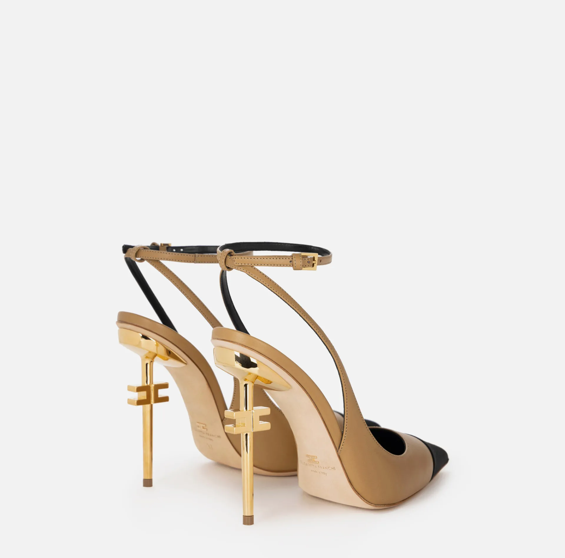 Elisabetta Franchi Pumps|Nappa leather slingback on sculpted heel Camel/Black