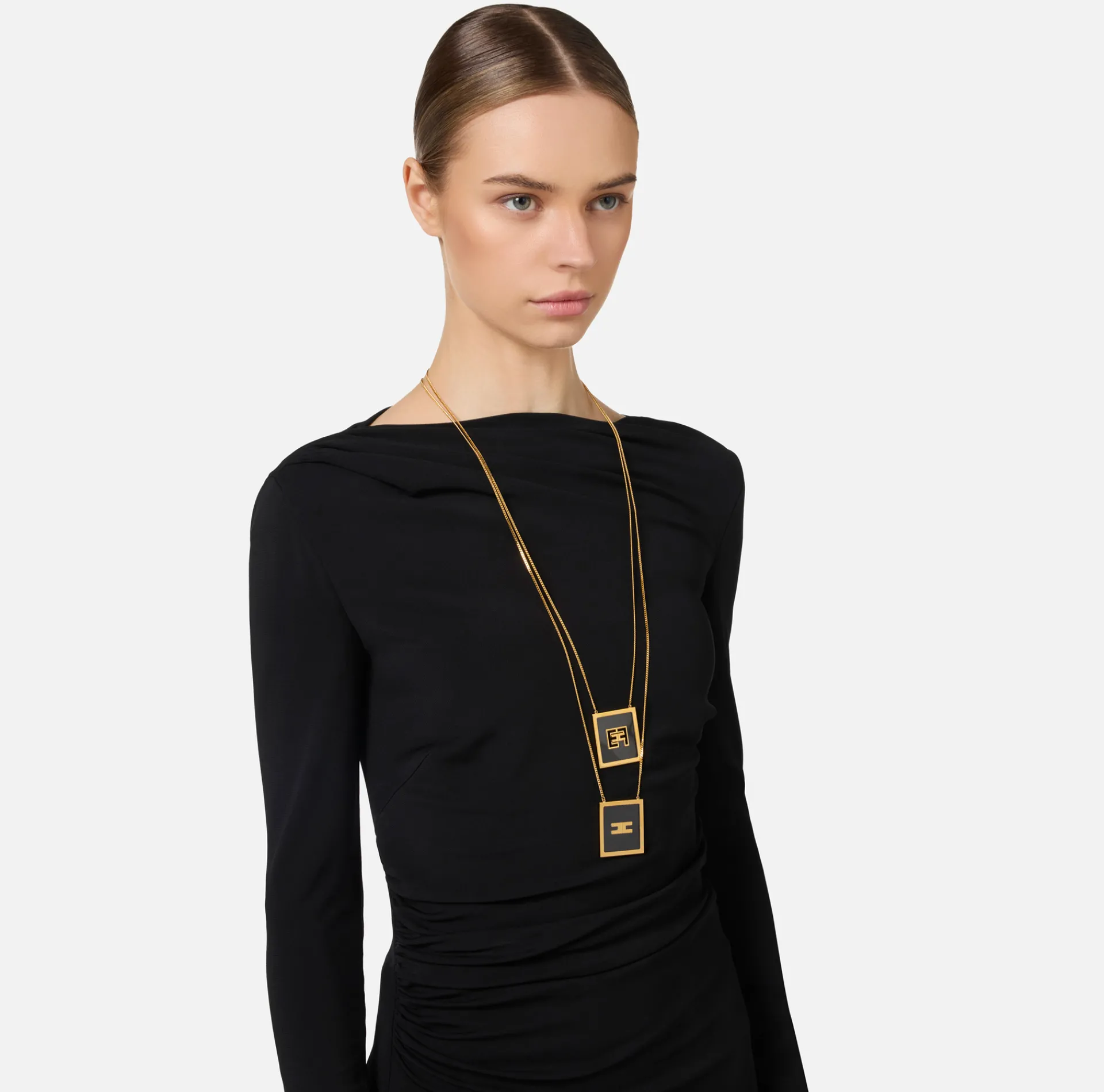 Elisabetta Franchi Jewelry|Necklace with Plexiglas logo plaque YellowGold