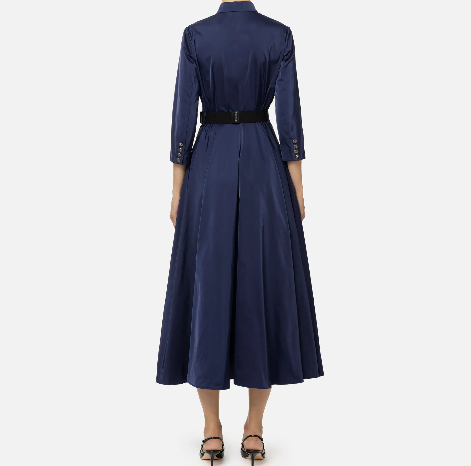 Elisabetta Franchi Midi Dresses|Dresses|Nylon midi shirt-dress with belt Navy