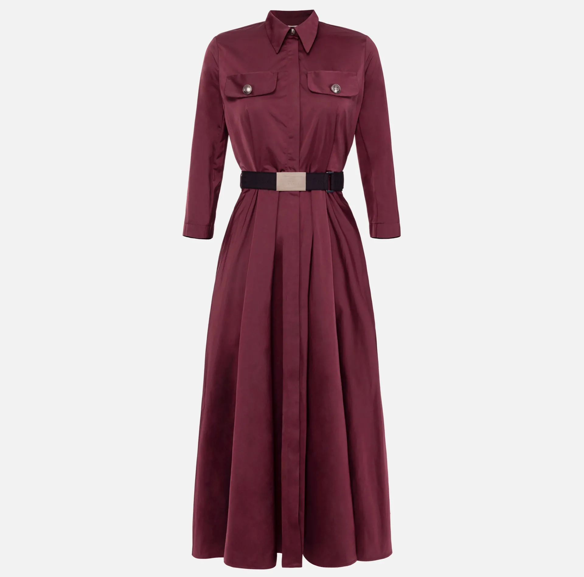 Elisabetta Franchi Midi Dresses|Dresses|Nylon midi shirt-dress with belt RougeNoir