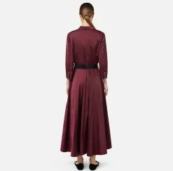 Elisabetta Franchi Midi Dresses|Dresses|Nylon midi shirt-dress with belt RougeNoir