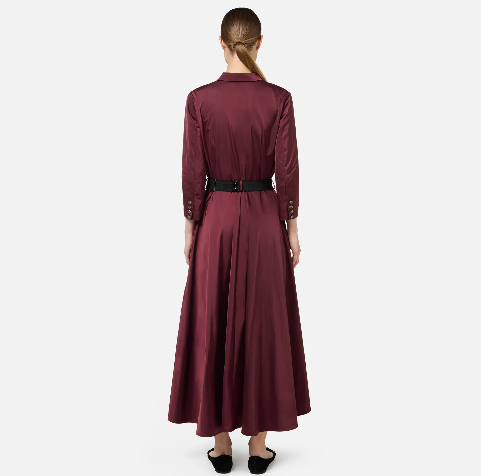 Elisabetta Franchi Midi Dresses|Dresses|Nylon midi shirt-dress with belt RougeNoir