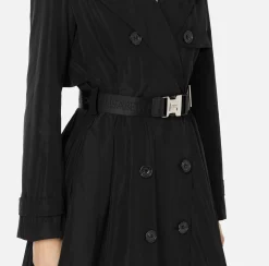 Elisabetta Franchi Jackets And Trench Coats|Nylon trench coat with circle skirt and belt Black