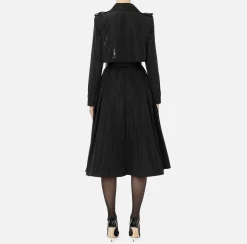 Elisabetta Franchi Jackets And Trench Coats|Nylon trench coat with circle skirt and belt Black