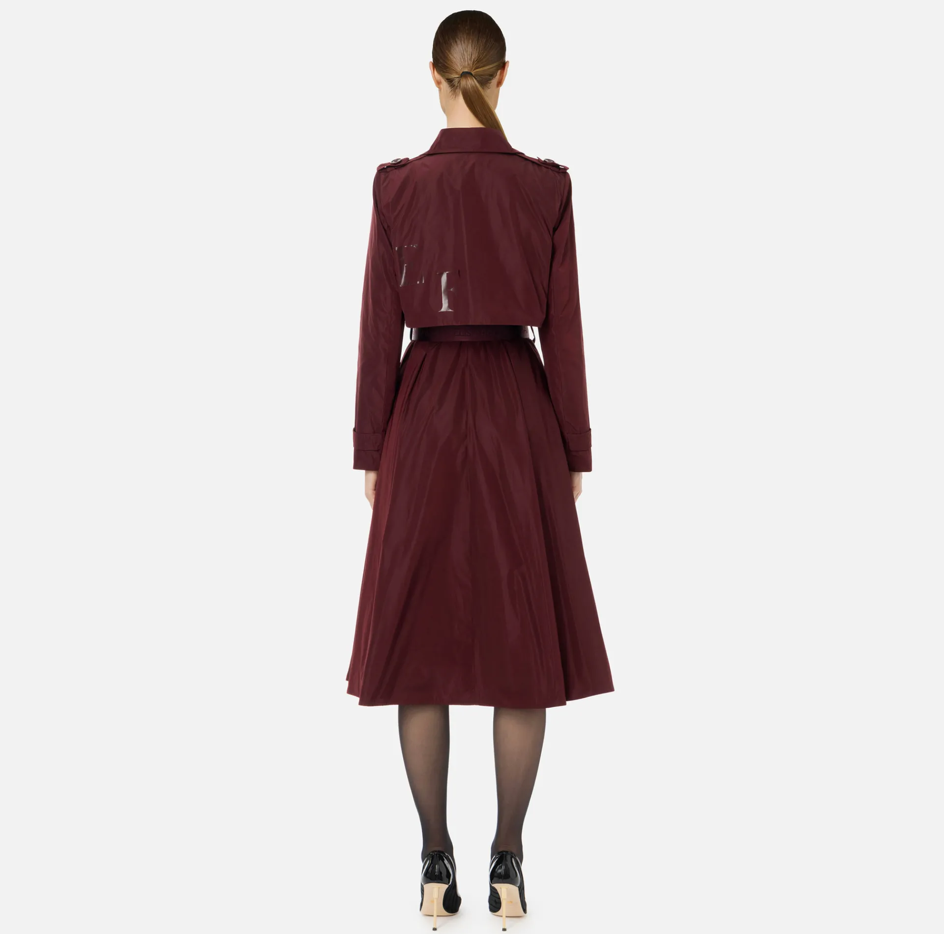 Elisabetta Franchi Jackets And Trench Coats|Nylon trench coat with circle skirt and belt