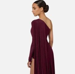 Elisabetta Franchi Red Carpet Dresses|Red Carpet|One-shoulder red carpet dress in pleated lurex jersey RougeNoir