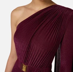 Elisabetta Franchi Red Carpet Dresses|Red Carpet|One-shoulder red carpet dress in pleated lurex jersey RougeNoir