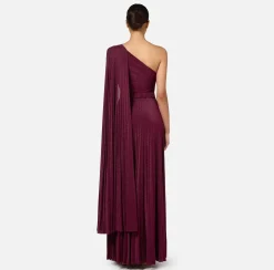 Elisabetta Franchi Red Carpet Dresses|Red Carpet|One-shoulder red carpet dress in pleated lurex jersey RougeNoir