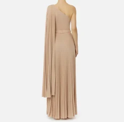 Elisabetta Franchi Red Carpet Dresses|Red Carpet|One-shoulder red carpet dress in pleated lurex jersey Nude