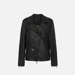 Elisabetta Franchi Jackets And Trench Coats|Oversized biker jacket in used-effect leather Black