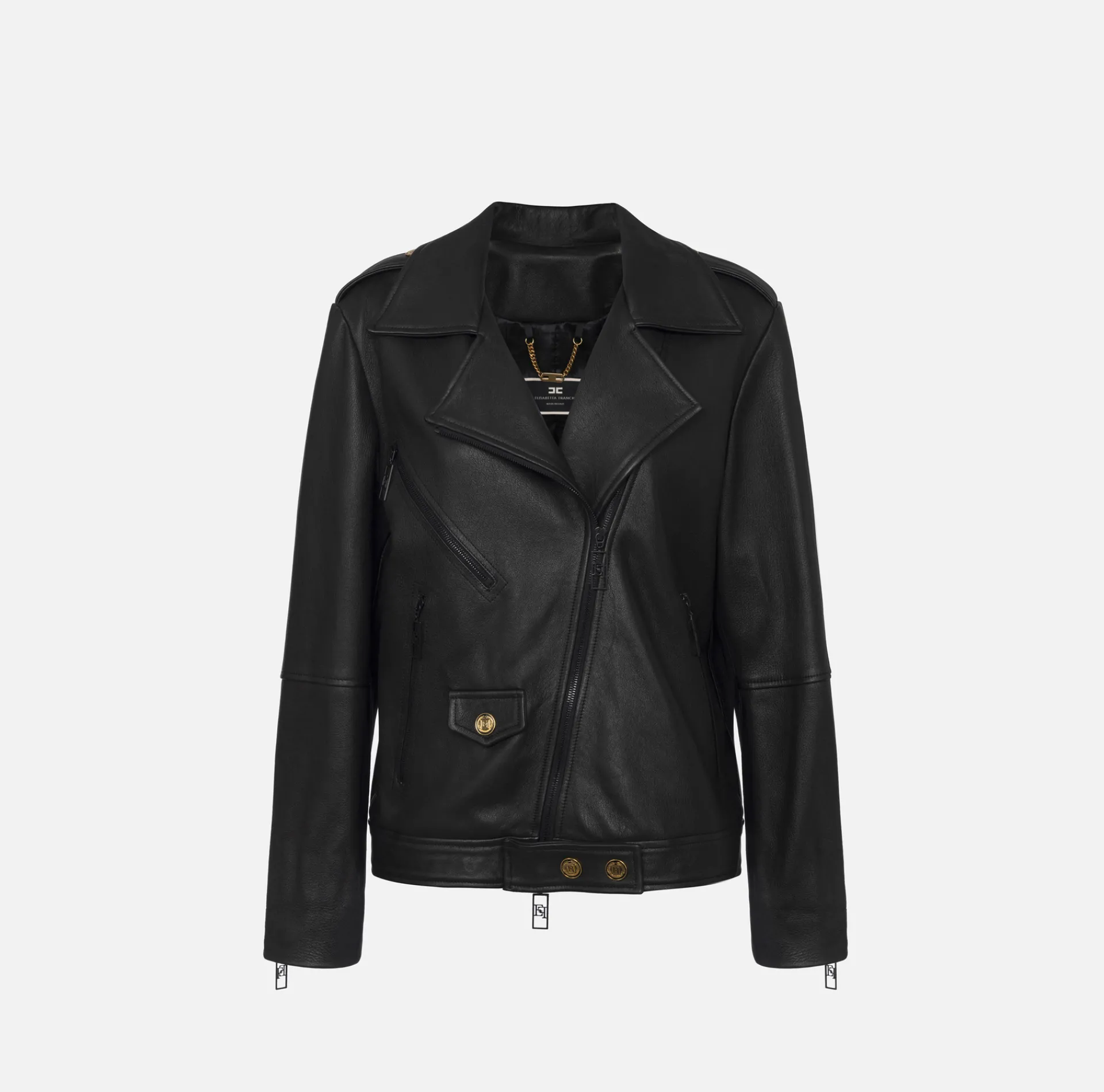 Elisabetta Franchi Jackets And Trench Coats|Oversized biker jacket in used-effect leather Black