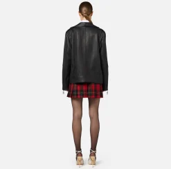 Elisabetta Franchi Jackets And Trench Coats|Oversized biker jacket in used-effect leather Black