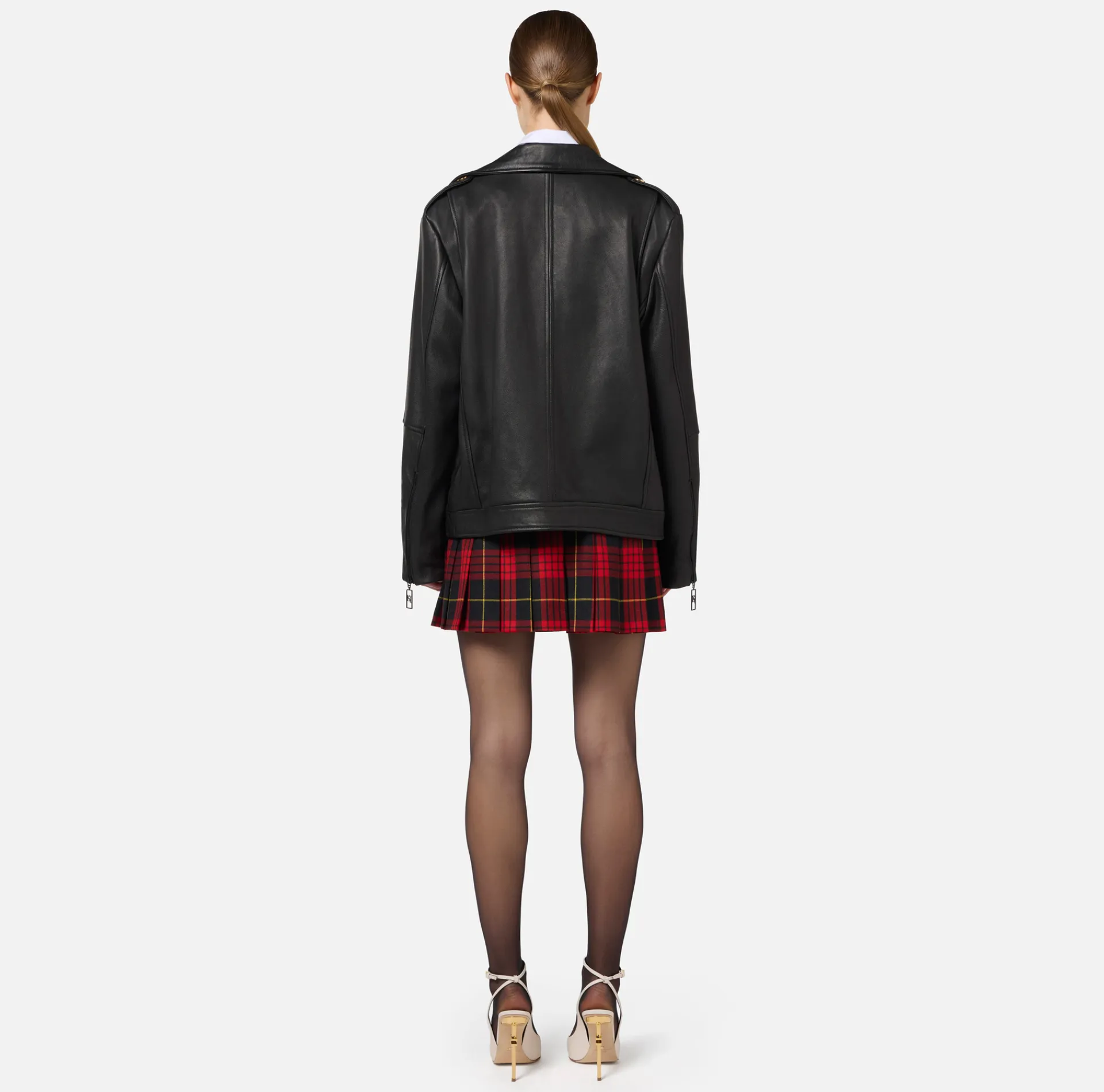 Elisabetta Franchi Jackets And Trench Coats|Oversized biker jacket in used-effect leather Black