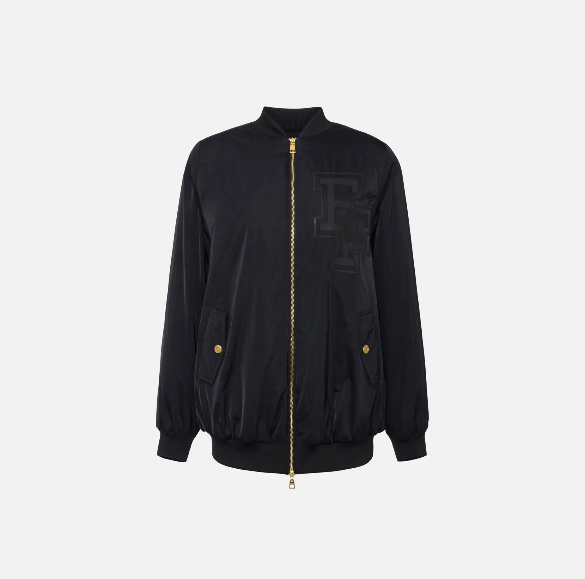 Elisabetta Franchi Coats And Jackets|Oversized bomber jacket in satin nylon with logo Black