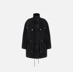 Elisabetta Franchi Jackets And Trench Coats|Oversized denim parka with faux sheepskin