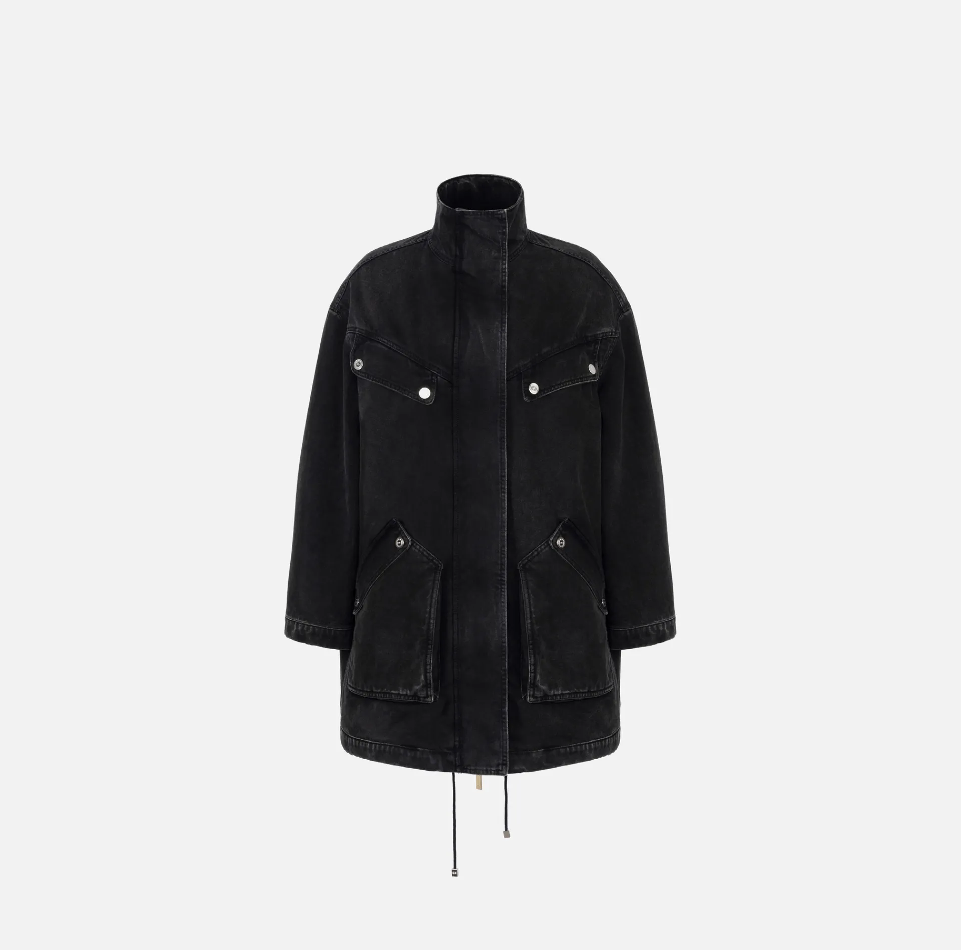 Elisabetta Franchi Jackets And Trench Coats|Oversized denim parka with faux sheepskin